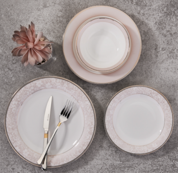 Korkmaz Bone A8295 58 Parça 12 Kişilik Desenli Porselen Yuvarlak Yemek Takımı