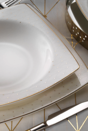 Kütahya Porselen Bone Mare 10750 62 Parça 12 Kişilik Desenli Kare Yemek Takımı
