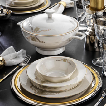 Schafer Lisa ALT03 60 Parça 12 Kişilik Desenli Bone China Yuvarlak Yemek Takımı