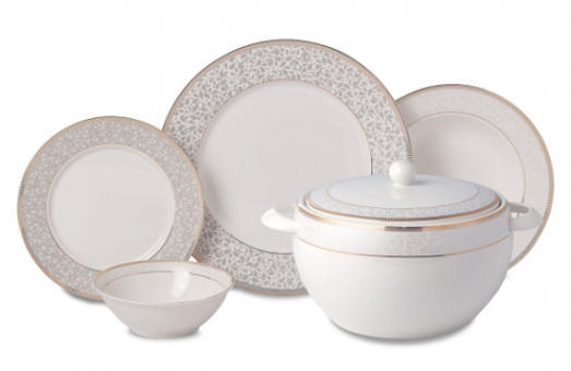 Korkmaz Perla Collection A8363 60 Parça 12 Kişilik Desenli New Bone Yuvarlak Yemek Takımı