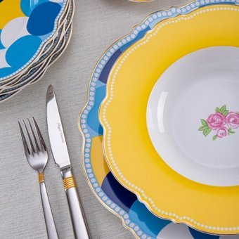 Royal Victoria Victoria Faroz 30 Parça 6 Kişilik Desenli Porselen Yuvarlak Yemek Takımı