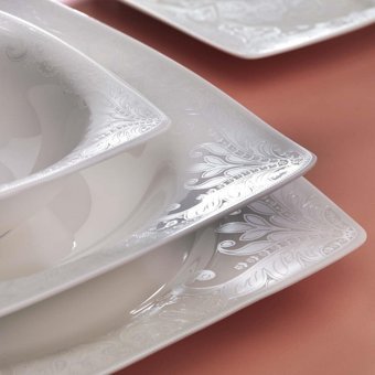 Schafer Beth BYZ04 56 Parça 12 Kişilik Desenli Porselen Kare Yemek Takımı