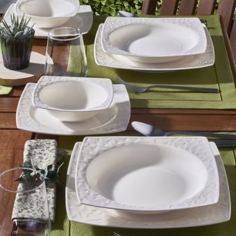 Güral Porselen Vivente GBSVNT24Y400 24 Parça 6 Kişilik Desenli Porselen Kare Yemek Takımı