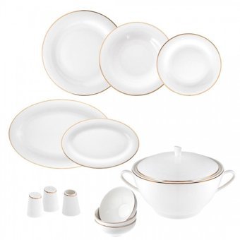 Jumbo Bright Gold 60 Parça 12 Kişilik Desenli Porselen Yuvarlak Yemek Takımı