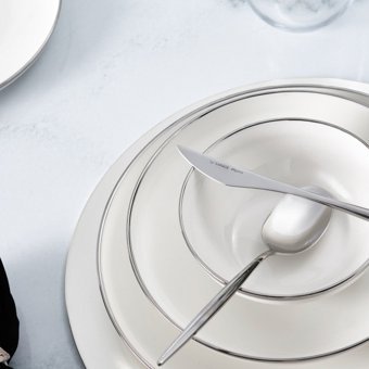 Karaca Streamline Eclipse Platin 24 Parça 6 Kişilik Desenli Porselen Yuvarlak Yemek Takımı