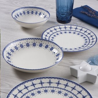 Güral Porselen Atina GBSATN24Y4R1614 24 Parça 6 Kişilik Desenli Porselen Yuvarlak Yemek Takımı