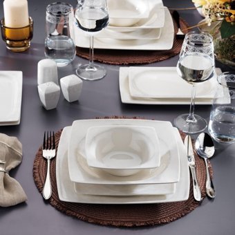 Schafer Beth BYZ02 56 Parça 12 Kişilik Desenli Porselen Kare Yemek Takımı
