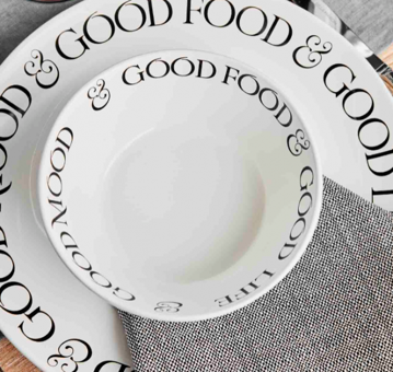 Bella Maison Motto 18 Parça 6 Kişilik Desenli Stoneware Yuvarlak Yemek Takımı