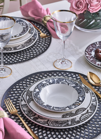 Bernardo Jade 24 Parça 6 Kişilik Desenli Stoneware Yuvarlak Yemek Takımı
