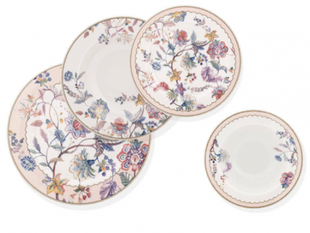 Bernardo Cordy 24 Parça 6 Kişilik Desenli Stoneware Yuvarlak Yemek Takımı