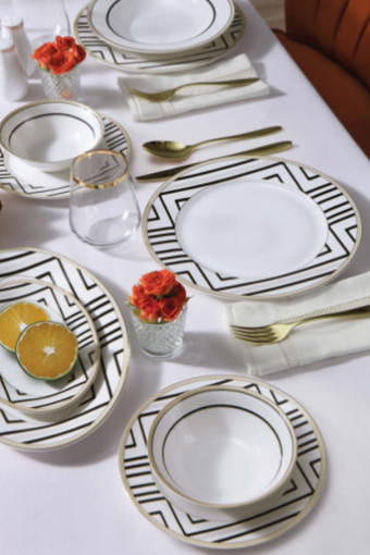 Pierre Cardin Allure 60 Parça 12 Kişilik Desenli Bone China Yuvarlak Yemek Takımı