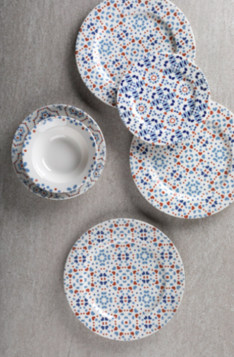 Aryıldız Blue Tile 24 Parça 6 Kişilik Desenli Porselen Yuvarlak Yemek Takımı