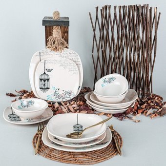 Keramika Retro 48 Parça 12 Kişilik Desenli Stoneware Yuvarlak Yemek Takımı