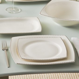 Karaca Glow 57 Parça 12 Kişilik Desenli New Bone Kare Yemek Takımı