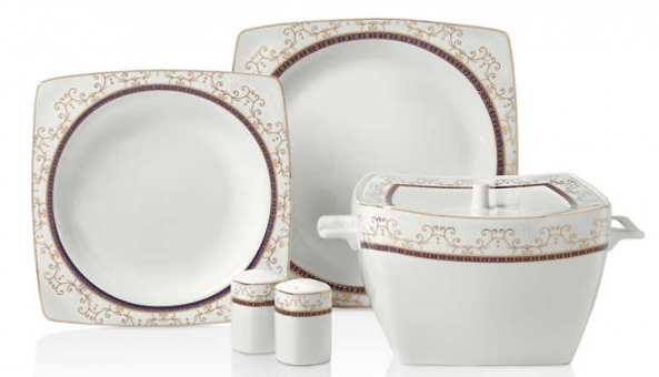 Korkmaz Bone A8434 60 Parça 12 Kişilik Desenli Porselen Yuvarlak Yemek Takımı