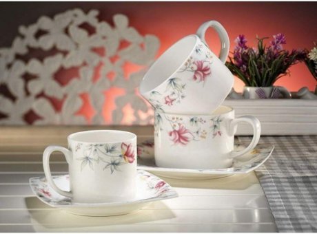 Aryıldız AR 30015 83 Parça 12 Kişilik Desenli Bone China Kare Yemek Takımı