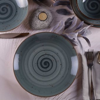 Tulu Porselen Deniz Reactive 96 24 Parça 6 Kişilik Desenli Porselen Yuvarlak Yemek Takımı