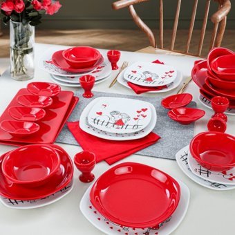 Keramika Keramira 38 Parça 6 Kişilik Desenli Stoneware Kare Yemek Takımı