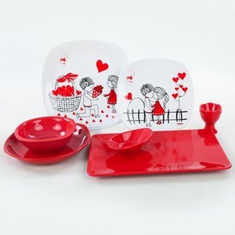 Keramika Keramira 38 Parça 6 Kişilik Desenli Stoneware Kare Yemek Takımı