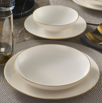 Güral Porselen Camelia Gold 12 Parça 4 Kişilik Desenli Porselen Yuvarlak Yemek Takımı