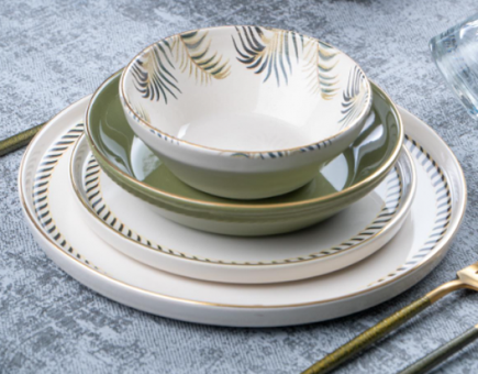 Acar Azule 27 Parça 6 Kişilik Desenli Stoneware Yuvarlak Yemek Takımı