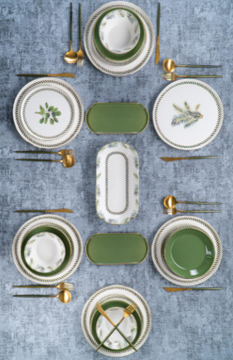 Acar Azule 27 Parça 6 Kişilik Desenli Stoneware Yuvarlak Yemek Takımı