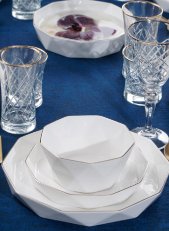 Acar Diamond Collection 24 Parça 6 Kişilik Desenli Porselen Asimetrik Yemek Takımı