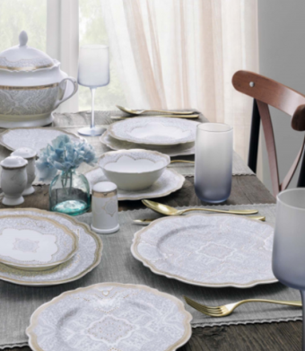 Pierre Cardin Nerissa 60 Parça 12 Kişilik Desenli Bone China Yuvarlak Yemek Takımı