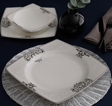 Güral Porselen Caroline 56861 85 Parça 12 Kişilik Desenli Porselen Kare Yemek Takımı