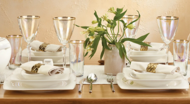 Emsan Fine Bone Estiva Gold 61 Parça 12 Kişilik Desenli Fine Bone Kare Yemek Takımı