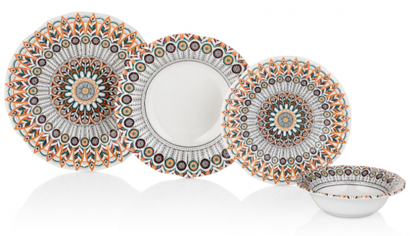 Noble Life Blue 24 Parça 6 Kişilik Desenli Stoneware Yuvarlak Yemek Takımı