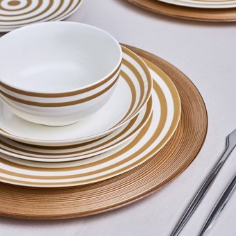 Karaca Sunshine Gold 24 Parça 6 Kişilik Desenli Porselen Yuvarlak Yemek Takımı