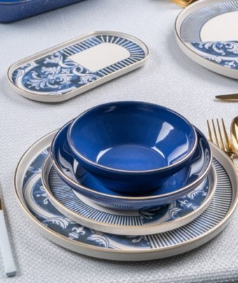 Acar Ottoman 27 Parça 6 Kişilik Desenli Yuvarlak Yemek Takımı