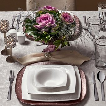 Karaca Fine Pearl Helen 62 Parça 12 Kişilik Desenli Porselen Kare Yemek Takımı