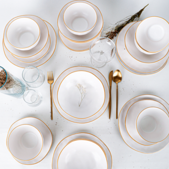 Keramika Organik Mat 24 Parça 6 Kişilik Desenli Stoneware Yuvarlak Yemek Takımı