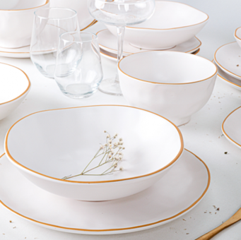 Keramika Organik Mat 24 Parça 6 Kişilik Desenli Stoneware Yuvarlak Yemek Takımı