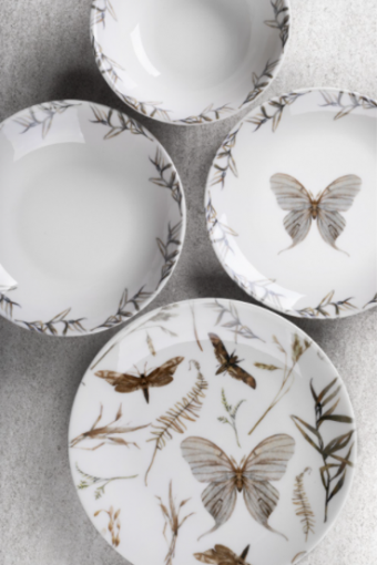 Aryıldız Butterfly 24 Parça 6 Kişilik Desenli Porselen Yuvarlak Yemek Takımı