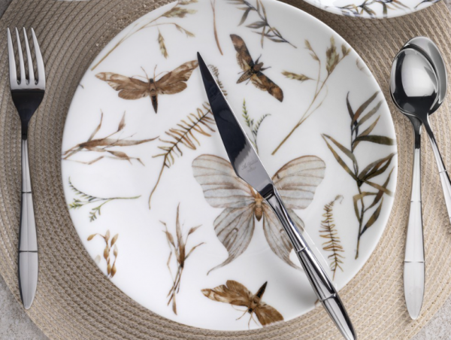 Aryıldız Butterfly 24 Parça 6 Kişilik Desenli Porselen Yuvarlak Yemek Takımı