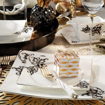 Kütahya Porselen Square Bone 65100 84 Parça 12 Kişilik Desenli Porselen Kare Yemek Takımı