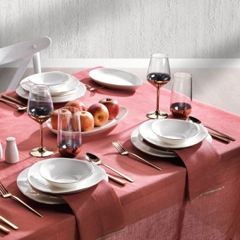 Schafer Dina ALT01 56 Parça 12 Kişilik Desenli Porselen Asimetrik Yemek Takımı