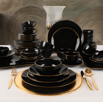 Keramika Ege Gold 44 Parça 6 Kişilik Desenli Stoneware Yuvarlak Yemek Takımı