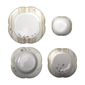 Aryıldız Orient Lace 24 Parça 6 Kişilik Desenli Porselen Kare Yemek Takımı