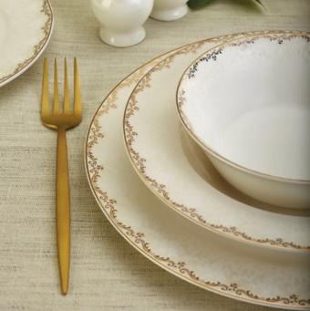 Emsan New Bone Asya 60 Parça 12 Kişilik Desenli Fine Bone Kare Yemek Takımı
