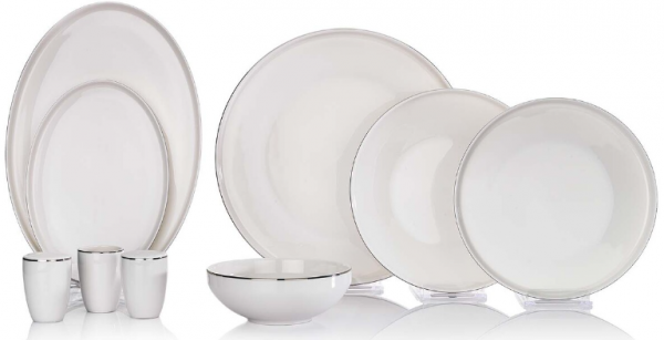Schafer Adel Platin PLT01 56 Parça 12 Kişilik Desenli Bone China Yuvarlak Yemek Takımı