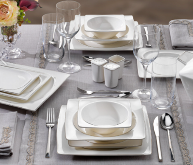 Schafer Glamor Pure PLT01 60 Parça 12 Kişilik Desenli Porselen Kare Yemek Takımı