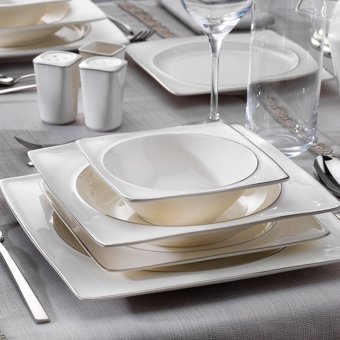 Schafer Glamor Pure PLT01 60 Parça 12 Kişilik Desenli Porselen Kare Yemek Takımı