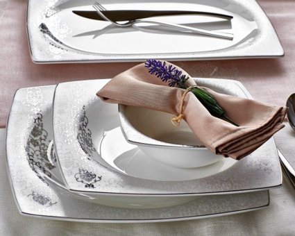 Neva Parmıda N2480 60 Parça 12 Kişilik Desenli Porselen Kare Yemek Takımı