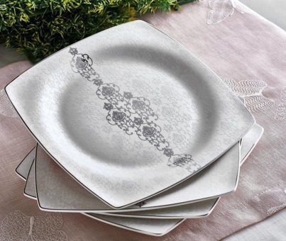 Neva Parmıda N2480 60 Parça 12 Kişilik Desenli Porselen Kare Yemek Takımı