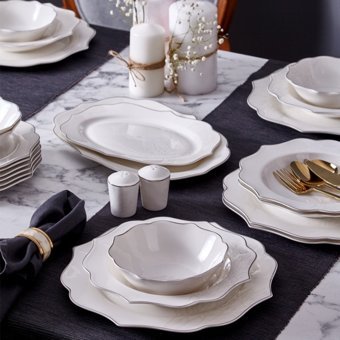 Neva Yasmin Romantik N3243 28 Parça 6 Kişilik Desenli Porselen Yuvarlak Yemek Takımı