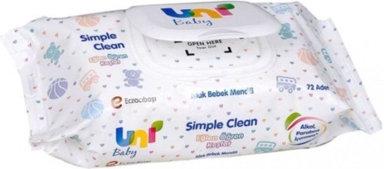 Uni Baby Simple Clean Antibakteriyel 72 Yaprak Islak Mendil